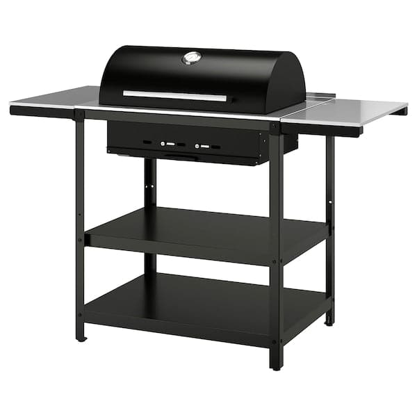 GRILLSKÄR - Charcoal barbecue w 2 side tables, stainless steel/outdoor , 99/123/147x61 cm - best price from Maltashopper.com 99495224