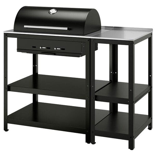 GRILLSKÄR - Charcoal barbecue w kitchen island, stainless steel/outdoor , 125x61 cm