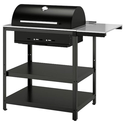 GRILLSKÄR - Charcoal barbecue w side table, stainless steel/outdoor , 93/116x61 cm
