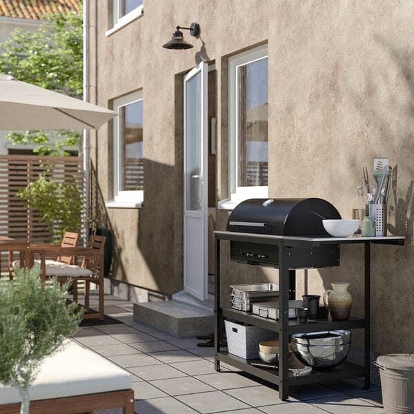GRILLSKÄR - Charcoal barbecue w side table, stainless steel/outdoor