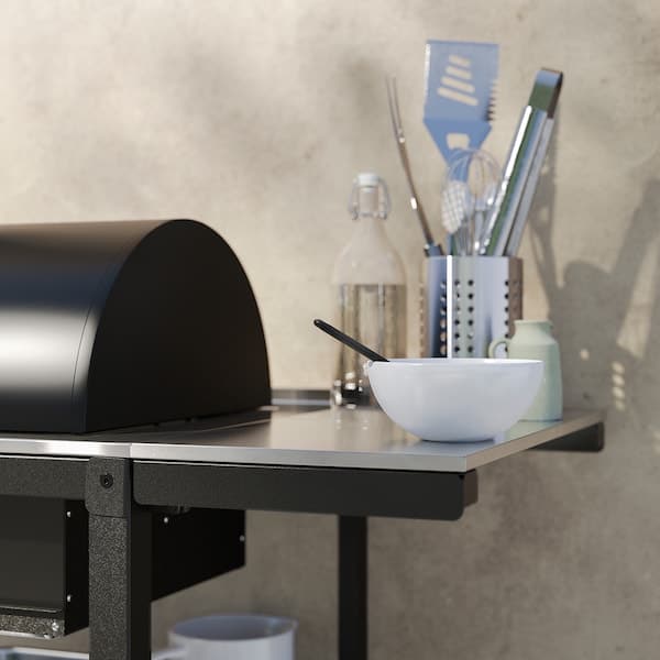 Ikea GRILLSKÄR - Charcoal barbecue w side table, stainless steel/outdoor , 93/116x61 cm
