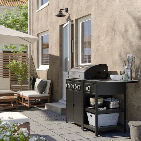 GRILLSKÄR - Gas barbecue/burner side/table, stainless steel/outdoor, 126/150x61 cm - best price from Maltashopper.com 19504637