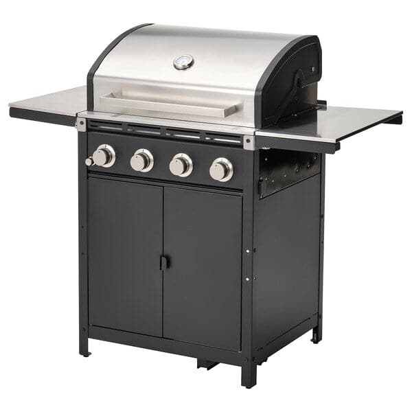 GRILLSKÄR - Gas barbecue with 2 tables, stainless steel/outdoor, 85/109/133x61 cm
