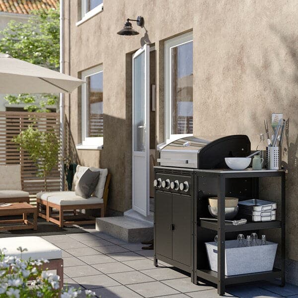 GRILLSKÄR - Gas barbecue with kitchen island, stainless steel/outdoor, 111x61 cm - best price from Maltashopper.com 29504972