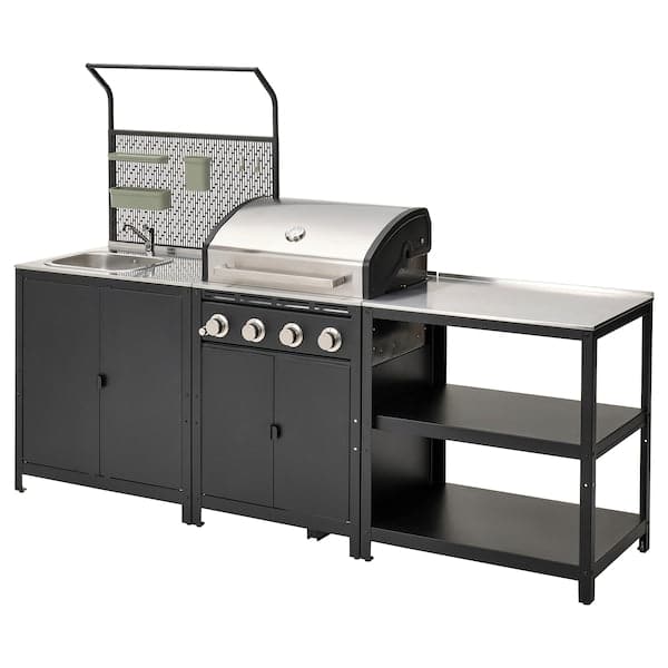 Ikea GRILLSKÄR - Outdoor cooker/gas barbecue, stainless steel, 258x61x176 cm