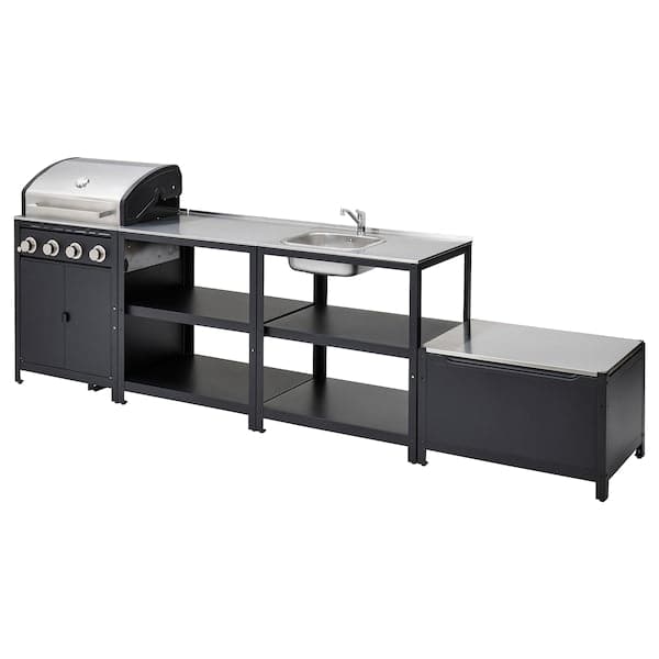 GRILLSKÄR - Outdoor cooker/gas barbecue, stainless steel, 330x61 cm