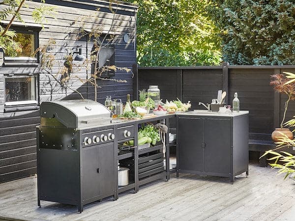 GRILLSKÄR - Outdoor kitchen, gas barbecue/side burner/inox, 292x147 cm