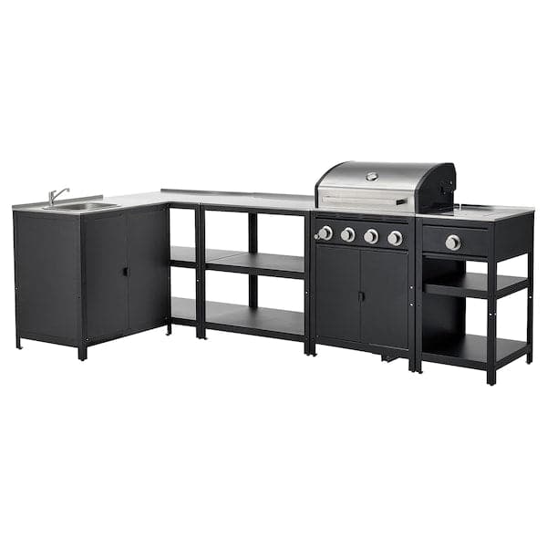 Ikea GRILLSKÄR - Outdoor kitchen, gas barbecue/side burner/inox, 292x147 cm