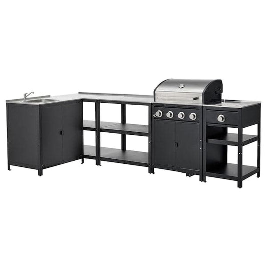 Ikea GRILLSKÄR - Outdoor kitchen, gas barbecue/side burner/inox, 292x147 cm