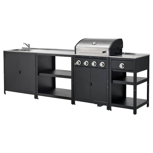 GRILLSKÄR - Outdoor cooker, gas barbecue/side burner/inox, 292x61 cm