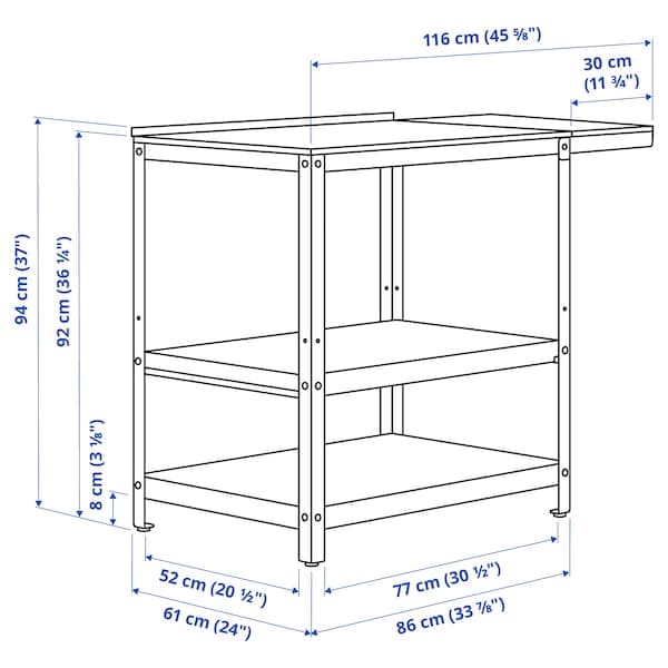 Ikea GRILLSKÄR - Kitchen island w side table, stainless steel/outdoor, 93/116x61 cm