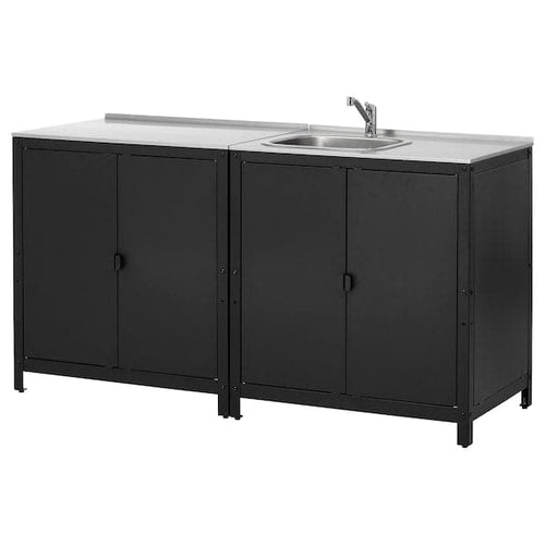 GRILLSKÄR - Cabinet with sink/mobile, outdoor, stainless steel, 172x61 cm