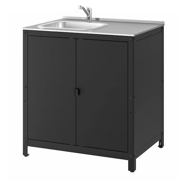 GRILLSKÄR - Cabinet with sink/mobile, outdoor, stainless steel, 86x61 cm