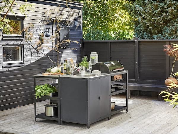 Ikea GRILLSKÄR - Sink/barbecue cabinet carbon est, stainless steel, 344x61 cm