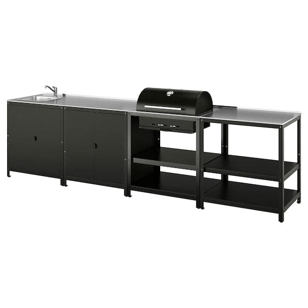 Ikea GRILLSKÄR - Sink/barbecue cabinet carbon est, stainless steel, 344x61 cm