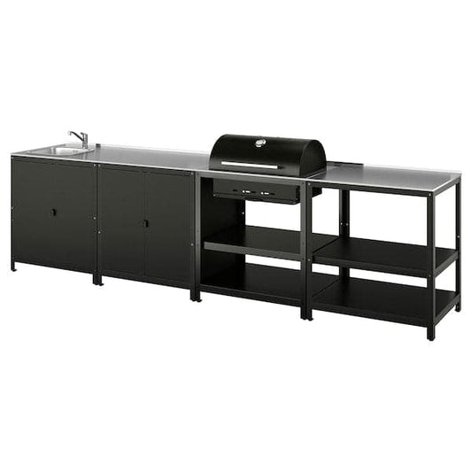 Ikea GRILLSKÄR - Sink/barbecue cabinet carbon est, stainless steel, 344x61 cm
