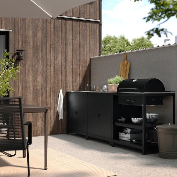 GRILLSKÄR - Sink/barbecue cabinet carbon est, stainless steel, 258x61 cm