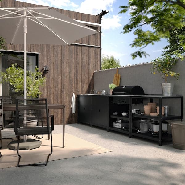 GRILLSKÄR - Sink/barbecue cabinet carbon est, stainless steel, 344x61 cm