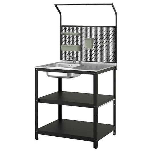 Ikea GRILLSKÄR - Sink cabinet/back panel, stainless steel/outdoor, 86x61x176 cm