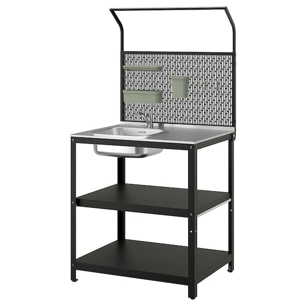 GRILLSKÄR - Sink cabinet/back panel, stainless steel/outdoor, 86x61x176 cm