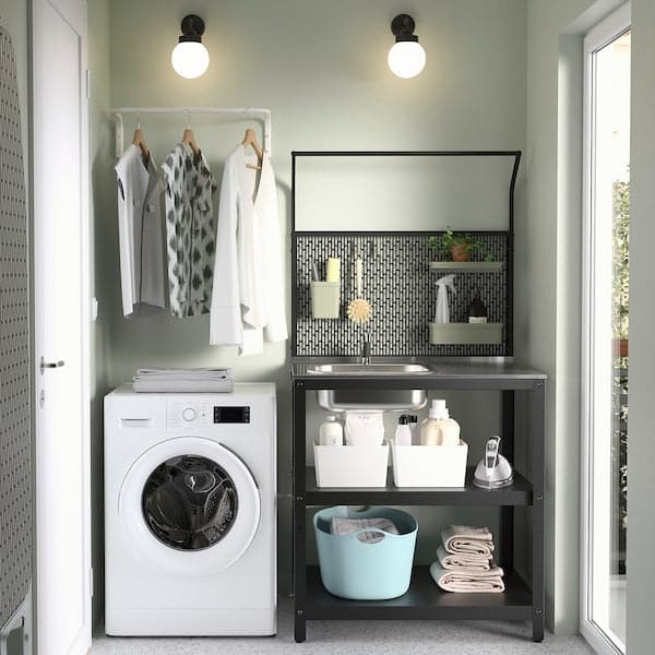 Ikea GRILLSKÄR - Sink cabinet/back panel, stainless steel/outdoor, 86x61x176 cm