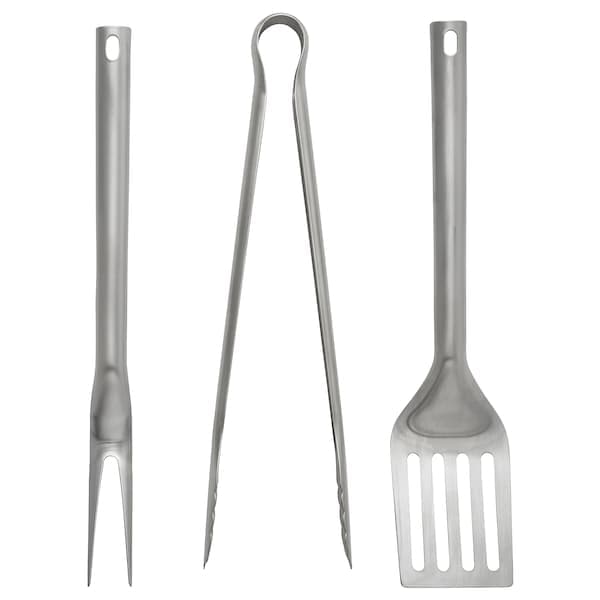 GRILLTIDER - 3-piece barbecue tools set, stainless steel - best price from Maltashopper.com 90541923