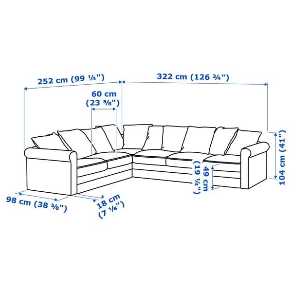 GRÖNLID - 5-seater corner sofa, Tallmyra blue , - best price from Maltashopper.com 49439928