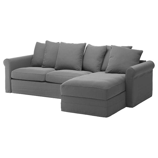 GRÖNLID - 3-seater sofa bed/chaise-longue, smoke-grey Ljungen , - best price from Maltashopper.com 79536616
