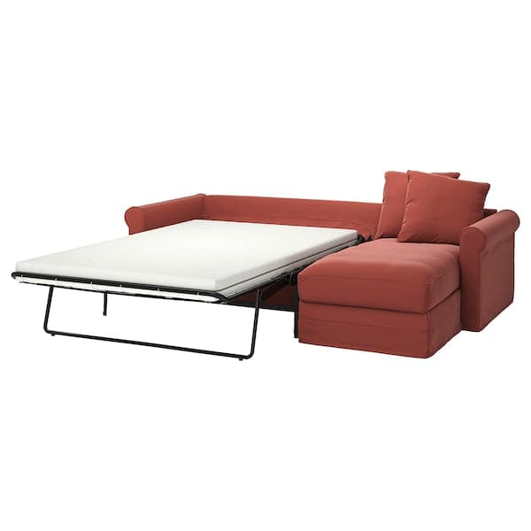 GRÖNLID - 3-seater sofa bed/chaise-longue, Ljungen light red , - best price from Maltashopper.com 49536613