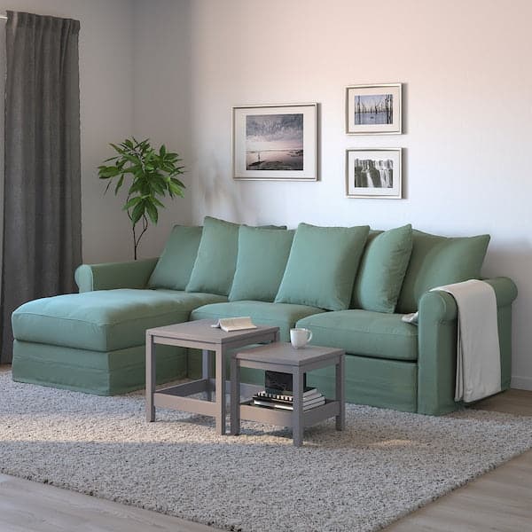 GRÖNLID - 3-seater sofa bed/chaise-longue, Ljungen light green , - best price from Maltashopper.com 09536610