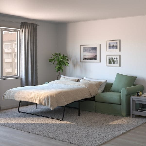 GRÖNLID - 3-seater sofa bed, Ljungen light green , - best price from Maltashopper.com 09536592