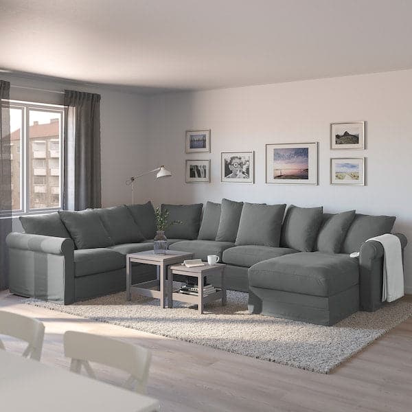 GRÖNLID - 5-seater ang sofa-bed/chaise-lon, Ljungen smoke-grey , - best price from Maltashopper.com 39536562