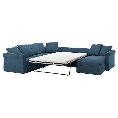GRÖNLID - 5-seater corner sofa bed with chaise-longue/Tallmyra blue ,