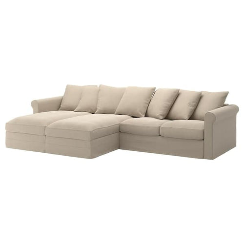 GRÖNLID - 4-seater sofa/chaise-longue cover, Sporda natural ,