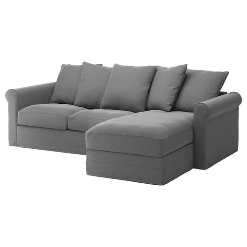 GRÖNLID 3-seater sofa cover - with chaise-longue/Ljungen smoke grey ,
