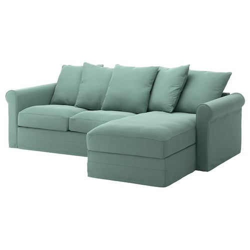 GRÖNLID 3-seater sofa cover - with chaise-longue/light green Ljungen ,