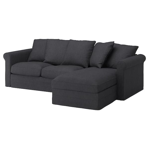 GRÖNLID 3-seater sofa lining - covers sofa with  chaise-longue/Sporda. Dark Grey , - best price from Maltashopper.com 69408624