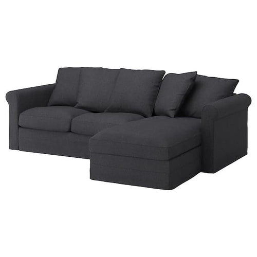 GRÖNLID 3-seater sofa lining - covers sofa with  chaise-longue/Sporda. Dark Grey ,