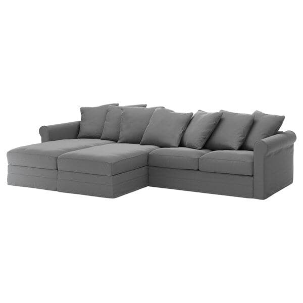 GRÖNLID 4-seater sofa cover - with chaise-longue/Ljungen smoke grey , - best price from Maltashopper.com 39409111