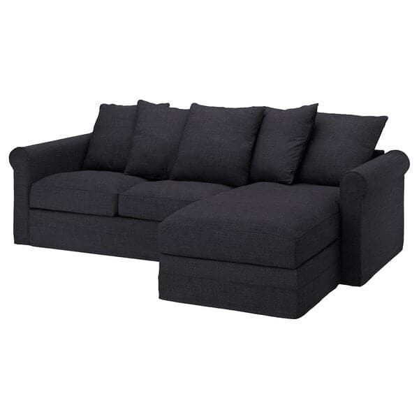 GRÖNLID - Cover for 3-seater sofa bed, with chaise-longue/Hillared anthracite ,