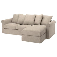 GRÖNLID cover for 3-seat sofa-bed, with chaise longue/Hillared beige, 277 cm