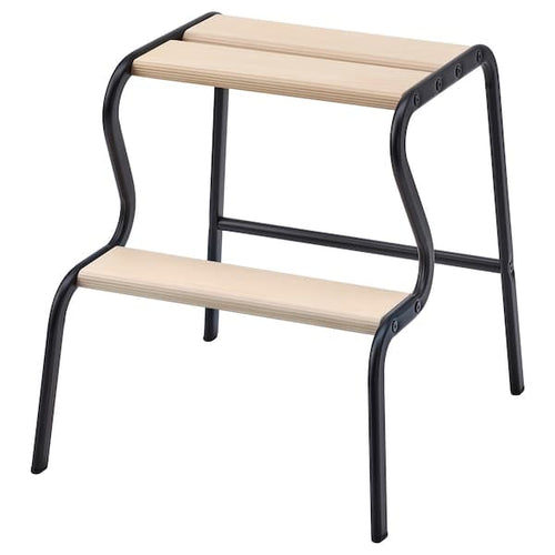 GRUBBAN - Step stool, black/birch
