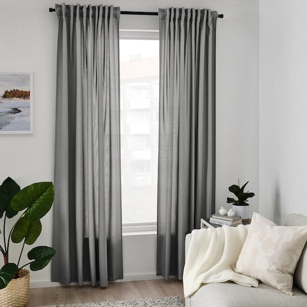 GUNNLAUG Sound absorbing curtain - grey 145x300 cm