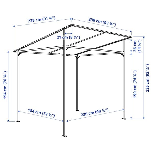 Ikea GUNNÖN - Gazebo, dark grey/grey, 238x233 cm