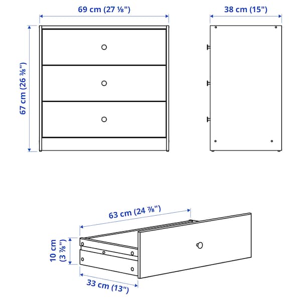 Ikea GURSKEN - Chest of 3 drawers, light beige, 69x67 cm