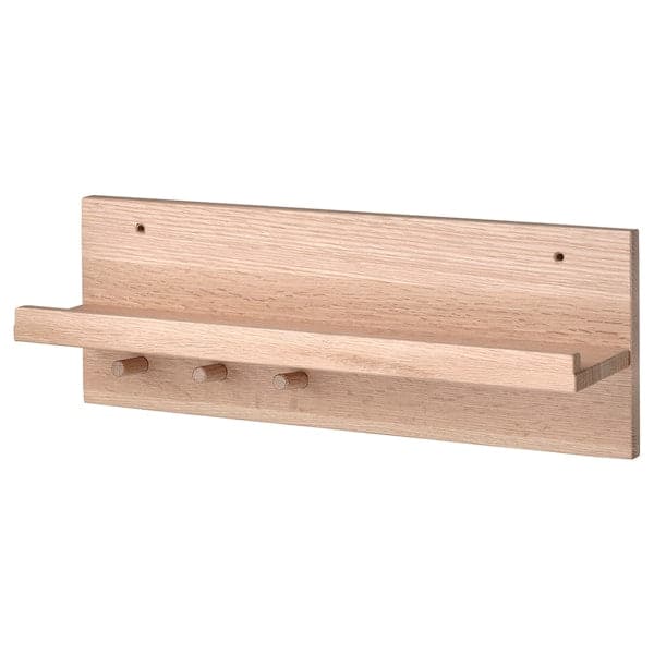 HÄSTVISKARE - Wall organiser w hooks, oak, 42x15x11 cm