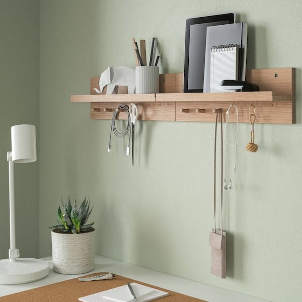 Ikea HÄSTVISKARE - Wall organiser w hooks, oak, 42x15x11 cm