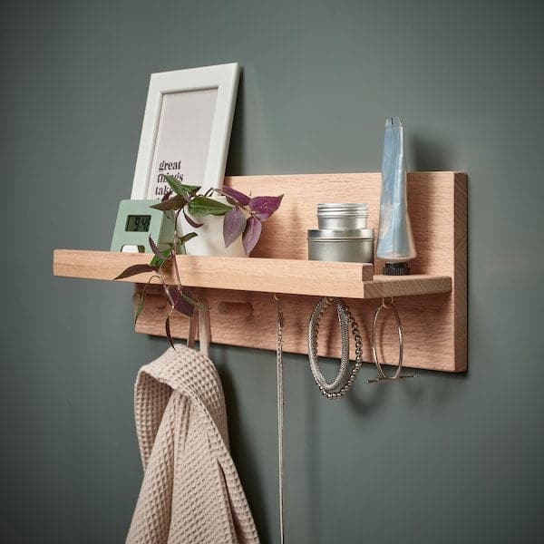 Ikea HÄSTVISKARE - Wall organiser w hooks, oak, 42x15x11 cm