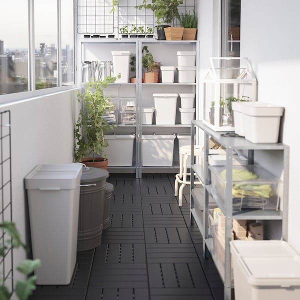 Ikea HÅLLBAR - Bin with lid, light grey, 35 l