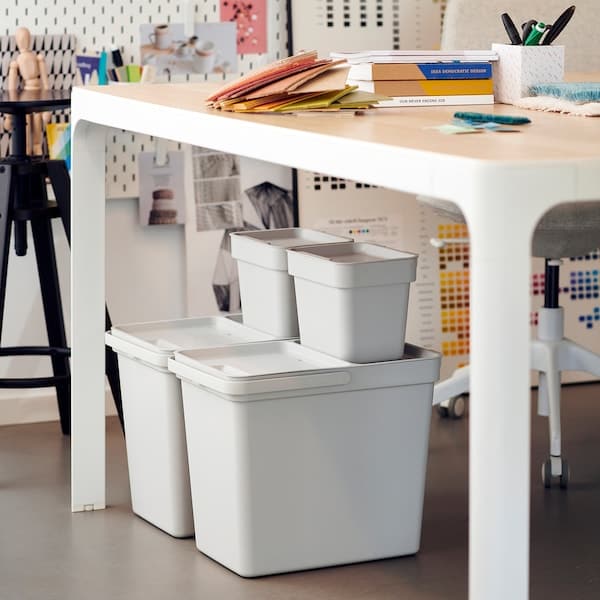 Ikea HÅLLBAR - Bin with lid, light grey, 22 l